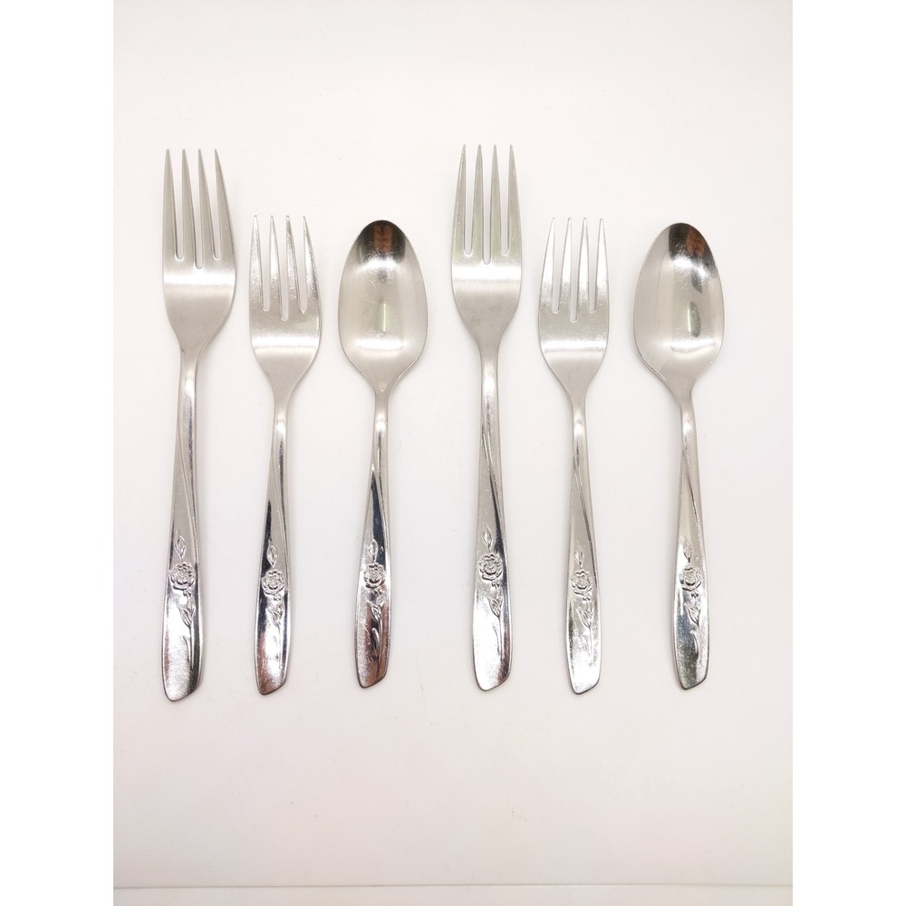 Oneida Rogers Sweet Briar Rose Flatware Set 6pc Silver Stainless Floral Design‎